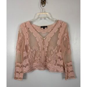 Chris McLaughlin Pink Sheer Floral Lace Mesh Cardigan Medium Coquette Fairy